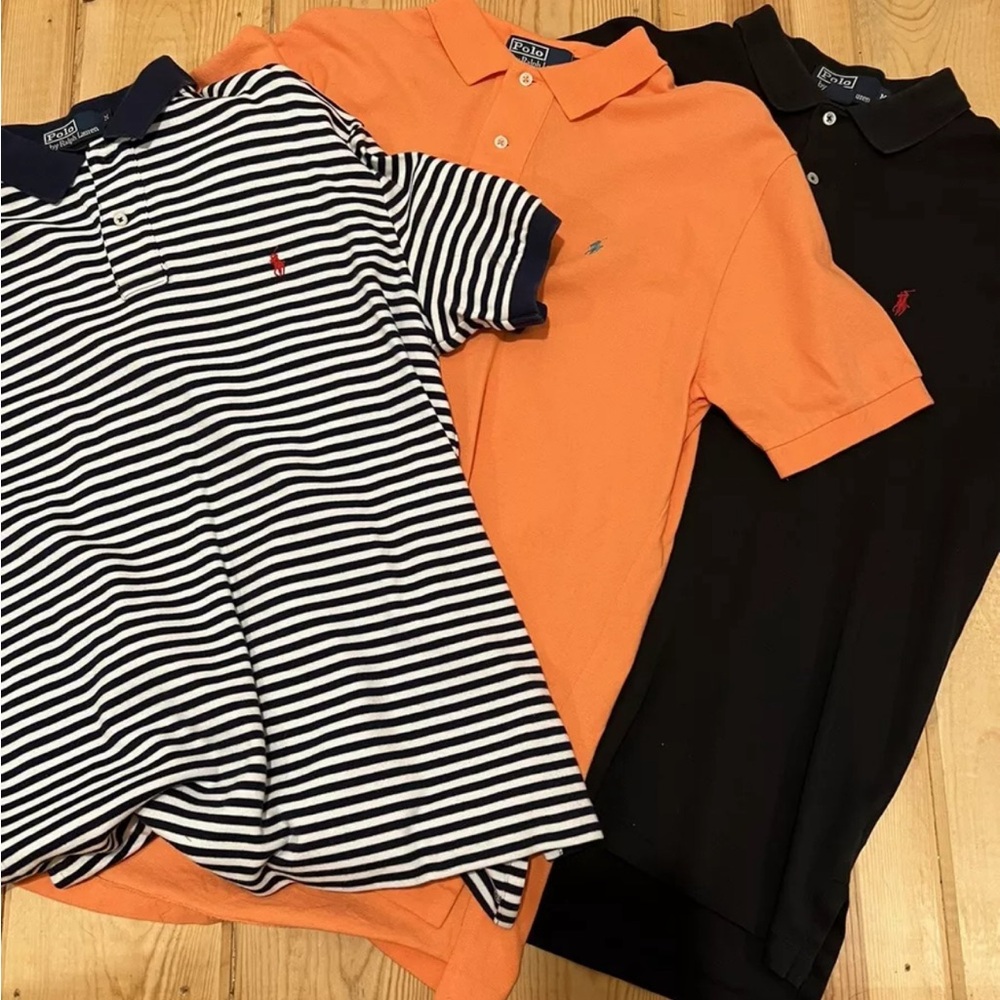 3 Shirts!!! Ralph Lauren Polo Shirts Navy Peach Black Sz Medium $189 Value